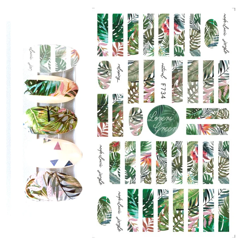 Autocollants pour ongles à fleurs et feuilles, couleur printemps et été, alphabet anglais, plante, fleurs immortelles, art